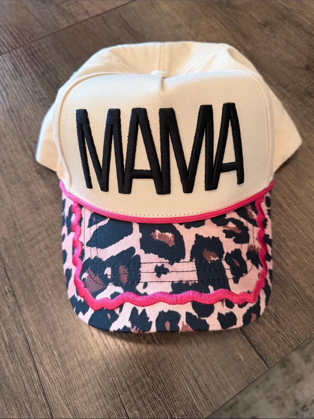 GRACE & EMMA “MAMA” Embroidered Hat w/ Pink Leopard
